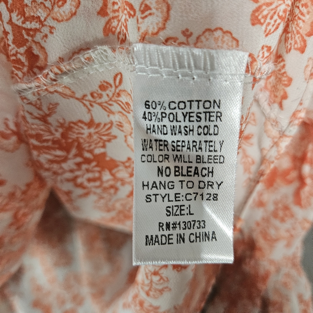 Umgee USA Large Popover Sheer Shirt Orange Floral Ruffle Sleeve Boho Cottagecore - Picture 9 of 11